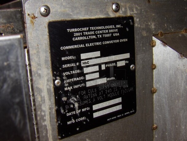 Turbo Chef High H Conveyor Pizza Oven, Not Tested. 

MFG June 2020
Model - HCS1618

4'x2'8"x1'6"
 - Image 4 of 6