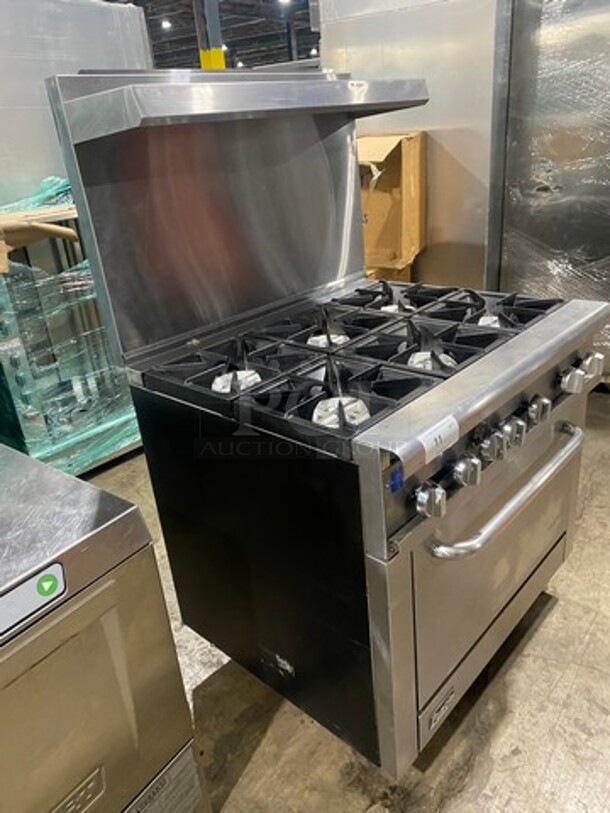 Pantin Commercial Natural Gas Powered 6 Burner Stove! With Raised Back Splash And Salamander Shelf! With Oven Underneath! All Stainless Steel! On Legs! - Image 2 of 10