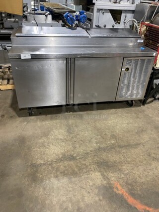 AWESOME! DELFIELD  2 Door Refrigerated Pizza Prep Table!  With Refrigerated Storage Underneath! 
 Model 18672PTBMP Serial 1905150000442 115V/60Hz/1 Phase On Casters!