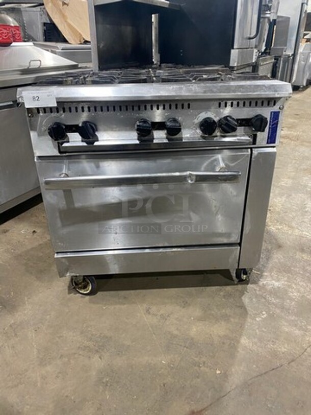 LATE MODEL! 2021 Rocket Cooking Commercial 6 Burner Natural Gas Powered Stove! With Oven Underneath! All Stainless Steel! Model RCPRO36GST Serial 2572612109280384! On Casters! - Image 1 of 12