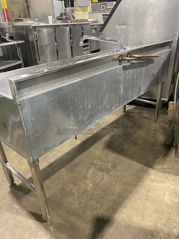 SWEET! L & J Commercial 3 Bay Bar Back Sink! With Dual Side Drain Boards! With Back Splash! With Faucets And Handles! All Stainless Steel! On Legs! - Image 4 of 9