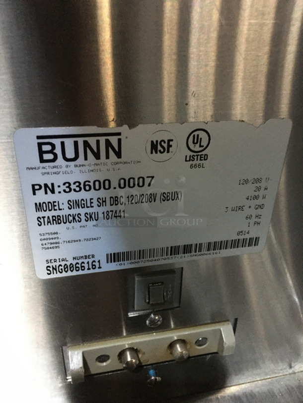 NICE! Bunn Commercial Countertop Coffee Brewing Machine! With Hot Water Dispenser! All Stainless Steel! Model: SINGLESHDBC SN: SNG0066161 120/208V 60HZ 1 Phase - Image 6 of 7