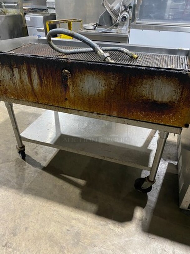 Imperial Commercial Natural Gas Powered Countertop Grill! With Grooved Grill! With Back And Side Splashes! On Legs! On Equipment Stand! With Storage Space Underneath! All Stainless Steel! On Casters! WORKING WHEN REMOVED! Model: IGG48 - Image 3 of 11