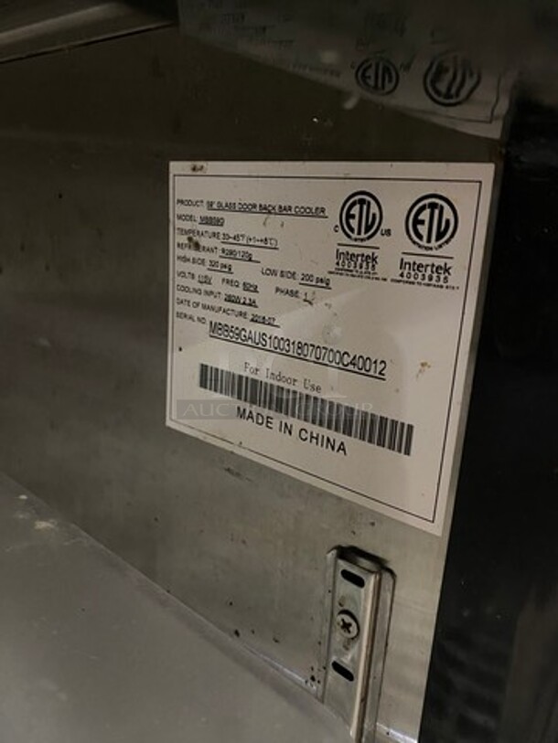 2018 Atosa Commercial 2 Door Bar Back Cooler! With View Through Doors! All Stainless Steel! Model: MBB59G SN: MBB59GAUS100318070700C40012 115V 60HZ 1 Phase - Image 6 of 7