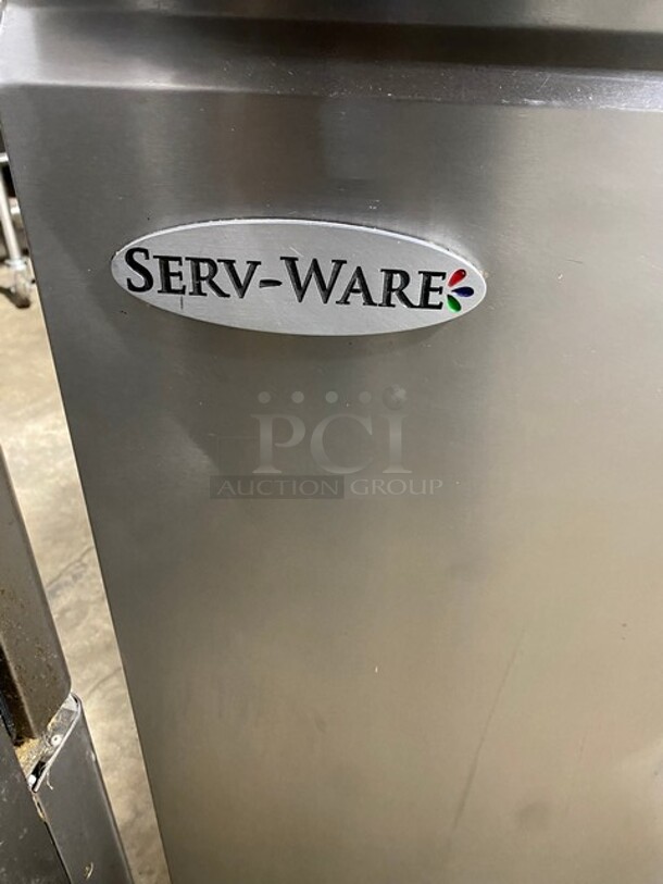 2021 Serv-Ware Prep Table With Commercial Cutting Board And 2 Doors Underneath!  w/ 2 Tier Over Shelf on Commercial Casters! Working When Removed! MODEL SP4812HC SN:21032106  - Image 10 of 12