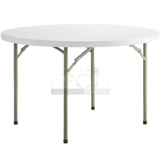 BRAND NEW SCRATCH & DENT! Lancaster Table & Seating 48" Round Heavy-Duty Granite White Plastic Folding Table. 2x Your Bid