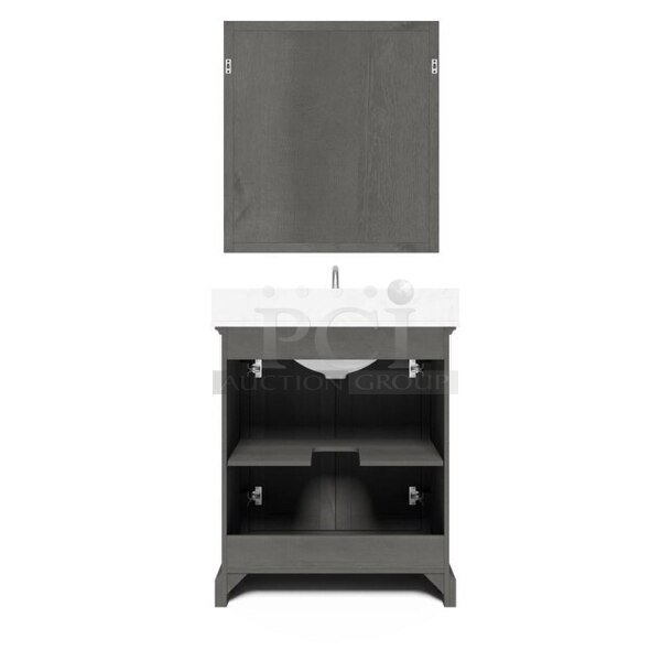 Style Selections 30-in Gray Undermount Single Sink Bathroom Vanity with White Engineered Stone Top (Mirror Included) - Image 6 of 10