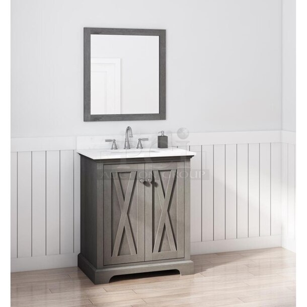 Style Selections 30-in Gray Undermount Single Sink Bathroom Vanity with White Engineered Stone Top (Mirror Included) - Image 9 of 10