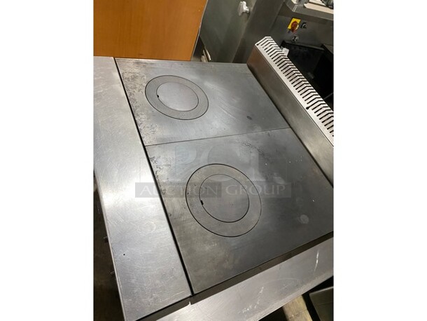 US Range Natural Gas Powered French Top Range! With Full Size Oven Underneath! All Stainless Steel! On Casters!  - Image 5 of 12