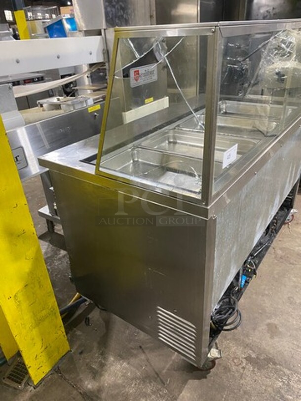 Leader Commercial Refrigerated Food Prep/Serve Station/Cold Pan! With Sneeze Guard! With 2 Door Underneath Storage Space! Stainless Steel Body! HAS BROKEN SIDE GLASS! Model ESLM60SC Serial NR11C0216B! 115V 1Phase! On Casters! - Image 3 of 10