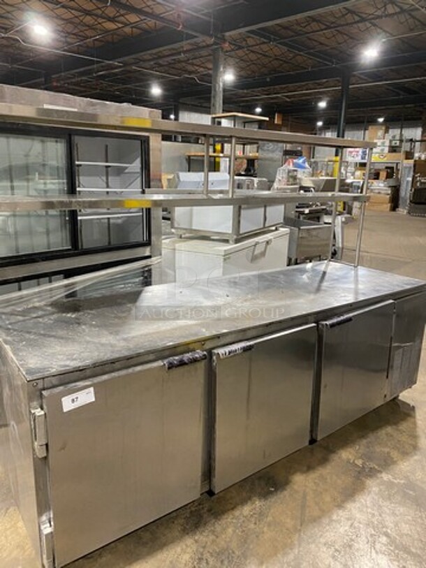 Beverage Air Commercial 3 Door Lowboy/Worktop Cooler! With 2 Overhead Shelves! All Stainless Steel! On Casters! Model: UCR93A SN: 6203130 115V 60HZ 1 Phase