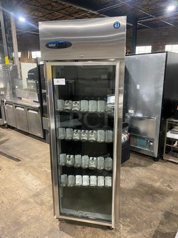 Hoshizaki Commercial Single Door Reach In Cooler! With View Through Door! Poly Drink Racks! Stainless Steel Body! On Casters! Model: CR1SFGECL SN: H50277E 115V 60HZ 1 Phase - Image 1 of 9