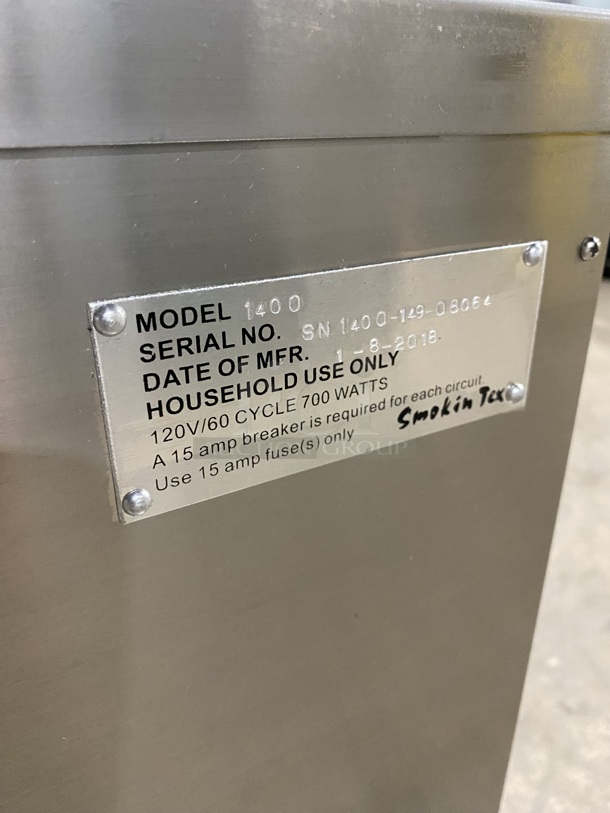 BRAND NEW IN THE BOX! Smokin Tex Electric Powered Insulated Pro Series Smoker/Slow Cooking Oven! Model 1400! SN: 140014908064 Real Wood Flavor! 110V 1 Phase! On Casters!
 - Image 6 of 9