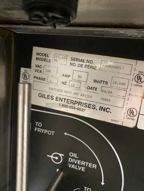 WOW! Giles Electric Powered Heavy Duty Open Fryer! With Automatic Lift And Basket! With Oil Filter System! Model: GEF400 SN: A909240817 208V 60HZ 3 Phase - Image 8 of 9