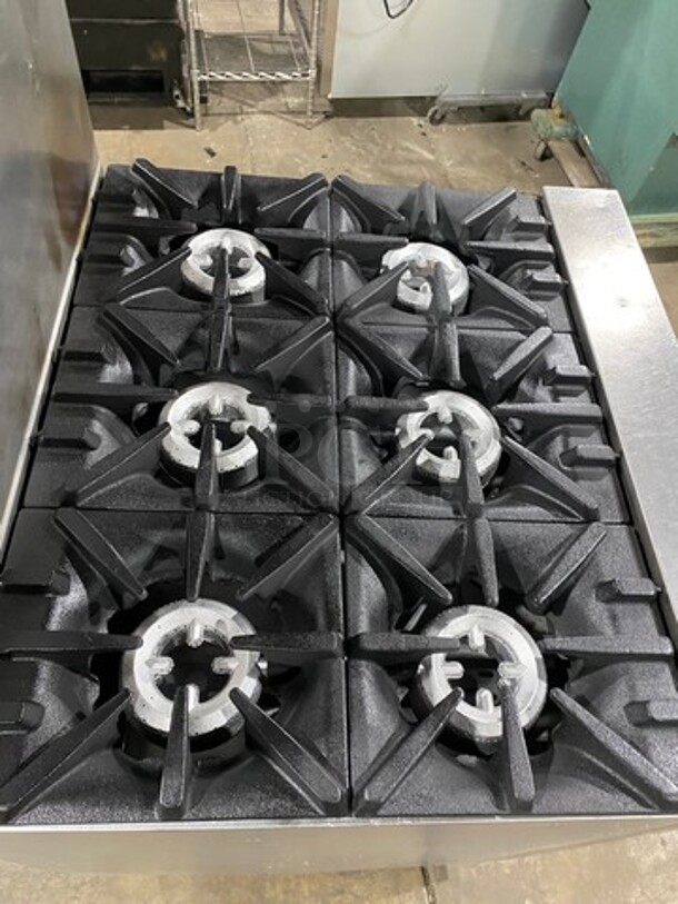 Garland Commercial Natural Gas Powered 6 Burner Stove! With Raised Back Splash! With Convection Oven Underneath! Metal Oven Rack! All Stainless Steel! On Casters! - Image 5 of 9