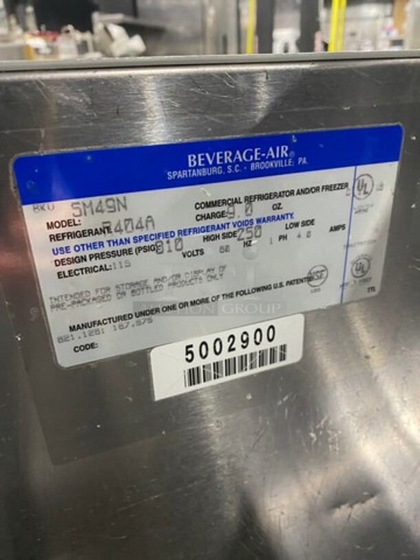 Beverage Air Single Side Access Milk Cooler! Stainless Steel! On Casters! Model: SM49N SN: 5002900 115V 1 Phase - Image 6 of 7