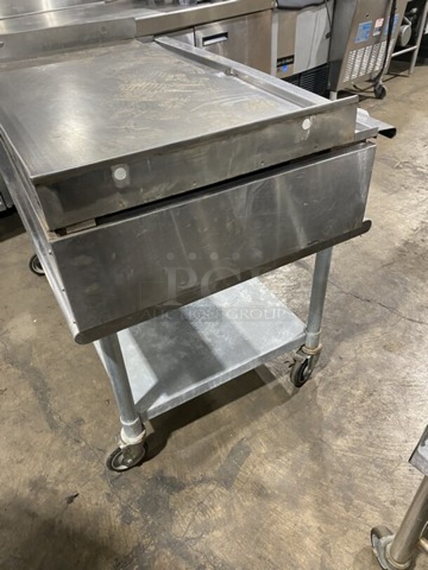 Nice! American Range Natural Gas Powered 48 Inch Flat Griddle! On Stainless Steel Equipment Stand! On Casters!  - Image 4 of 9