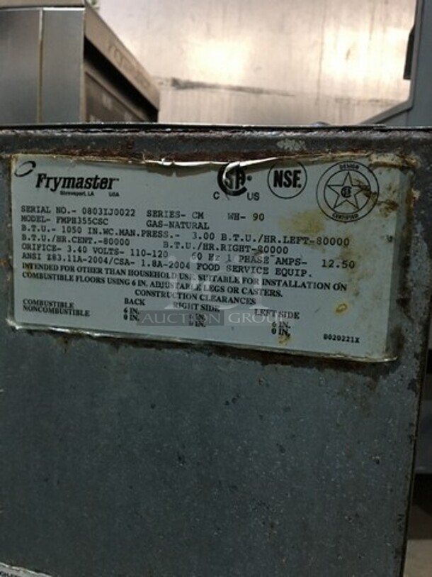 FAB! Frymaster Natural Gas Powered 3 Bay Deep Fat Fryer! With Middle Fryer Basket Rack! With Oil Filter System! All Stainless Steel! On Casters! Model FMPH355CSC Serial 0803IJ0021! - Image 11 of 12