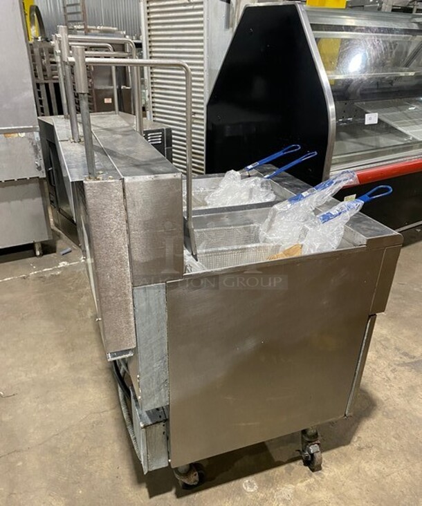Frymaster Commercial Electric Powered 2 Bay Deep Fat Fryer! With Hydraulic Lift, Metal Frying Baskets! All Stainless Steel! On Casters! MODEL FPRE217BLCSE SN:1103NE0091 208V 3PH  - Image 4 of 10