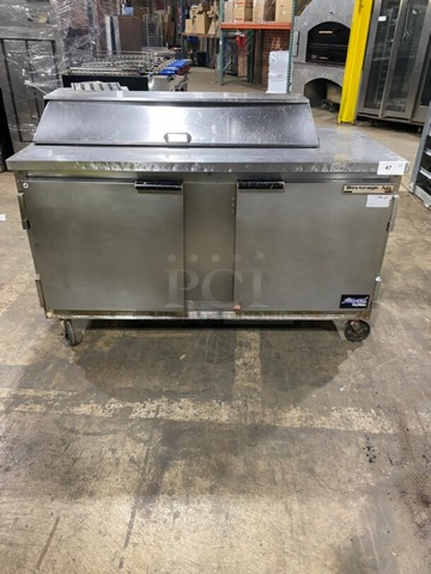 Beverage Air Commercial Refrigerated Sandwich Prep Table! With 2 Door Underneath Storage Space! With Poly Coated Racks! All Stainless Steel! On Casters! Model: SPE6012 115V 60HZ 1 Phase