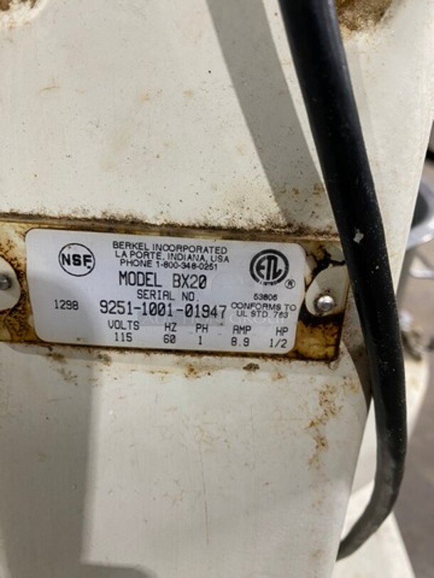 Berkel Commercial 20QT Planetary Mixer! With Mixing Bowl! With Paddle Attachment! Model: BX20 SN: 9251100101947 115V 60HZ 1 Phase - Image 7 of 9