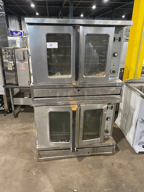 Sunfire Commercial Natural Gas Powered Double Deck Convection Oven! With View Through Doors! Metal Oven Racks! All Stainless Steel! 2x Your Bid Makes One Unit! Model: SDG1 SN: 1204230000431