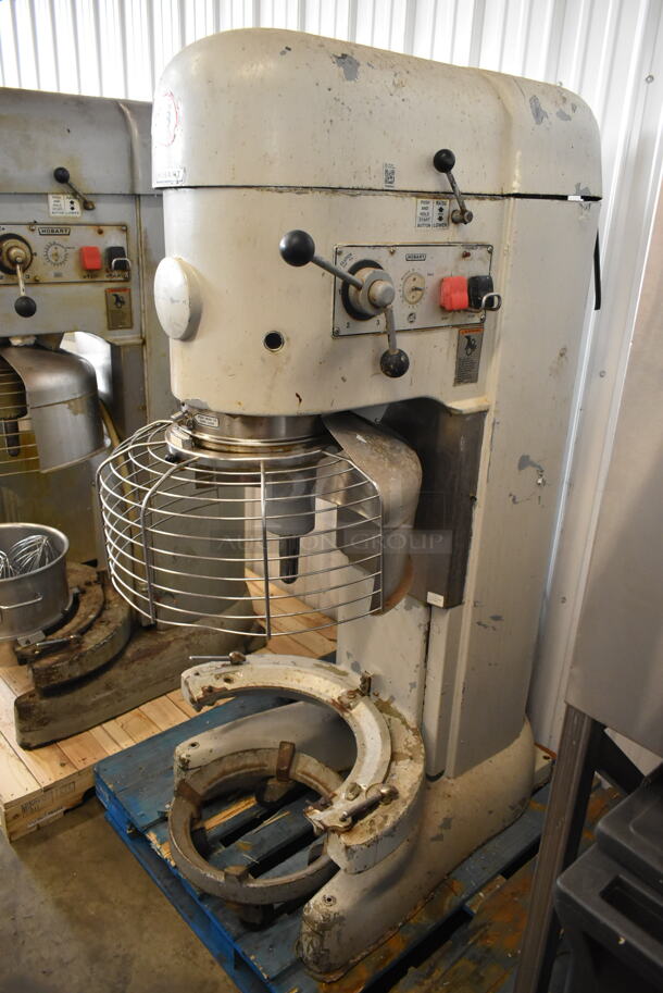 Hobart M802 Metal Commercial Floor Style 80 Quart Planetary Dough Mixer w/ Bowl Guard and Mixing Bowl Dolly. 200 Volts, 3 Phase.  - Image 1 of 9