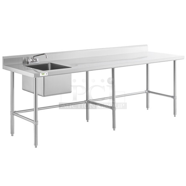 BRAND NEW SCRATCH AND DENT! Regency 600ST3096L 16 Gauge Stainless Steel Work Table with Left Sink. Bay 16x20x12