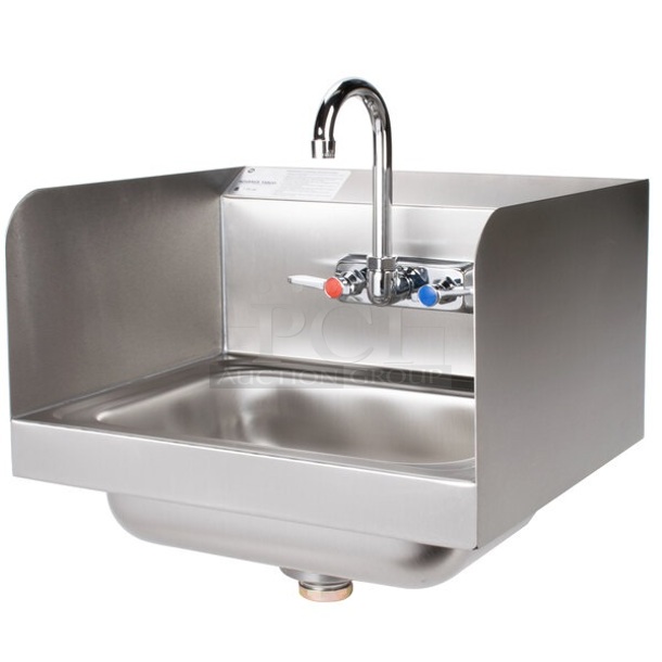 BRAND NEW SCRATCH AND DENT! Advance Tabco 7-PS-66 Hand Sink with Splash Mounted Gooseneck Faucet and Side Splash Guards - 17 1/4" - Image 1 of 5