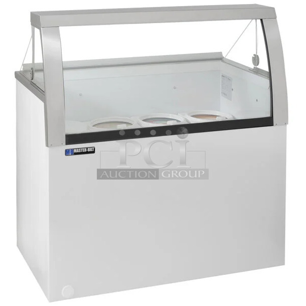 BRAND NEW SCRATCH AND DENT! Master-Bilt DD-46 LCG Metal Commercial Ice Cream Dipping Cabinet on Commercial Casters. See Pictures for Broken Glass. 115 Volts, 1 Phase. Tested and Working! - Image 1 of 9