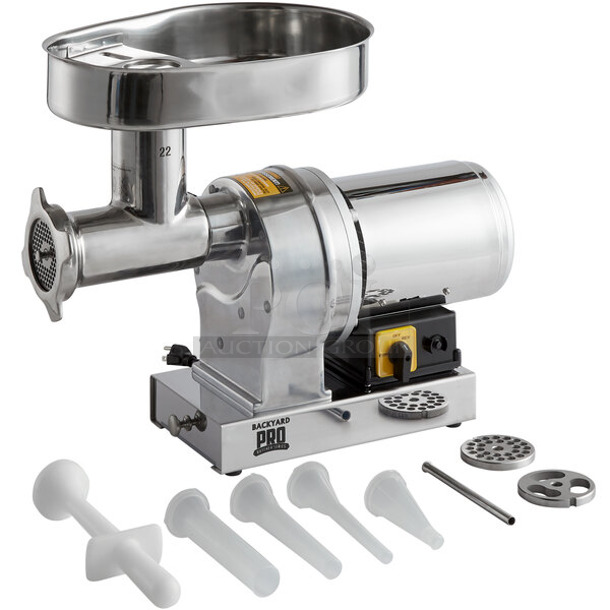 BRAND NEW SCRATCH AND DENT! Backyard Pro 554BSG22 Stainless Steel Butcher Series #22 Electric Meat Grinder. 120 Volts, 1 Phase. Tested and Working!