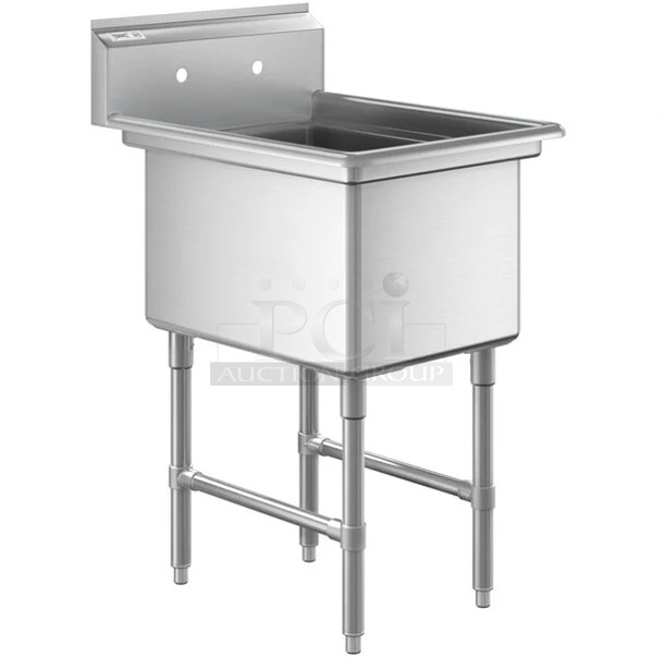 BRAND NEW SCRATCH AND DENT! Regency 600S11824 23" 16 Gauge Stainless Steel One Compartment Commercial Sink with Stainless Steel Legs and Cross Bracing - 18" x 24" x 14" Bowl - Image 1 of 7