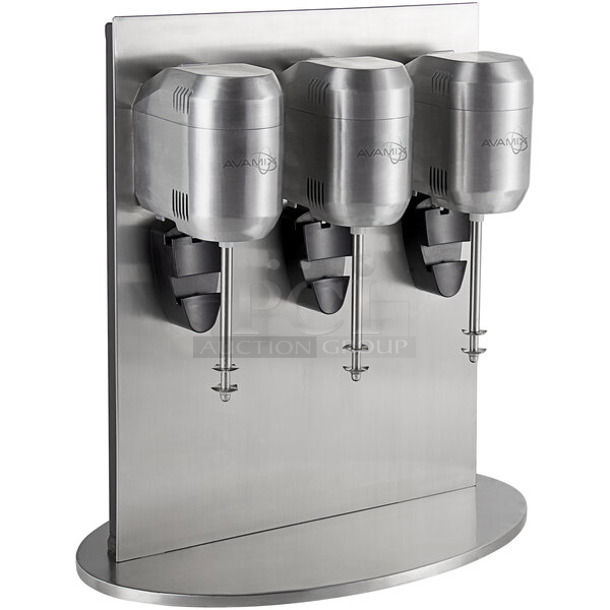 BRAND NEW SCRATCH AND DENT! AvaMix ADM3 Stainless Steel Freestanding Triple Spindle Drink Mixer / Milkshake Machine. 120 Volts, 1 Phase. Tested and Working! - Image 1 of 4