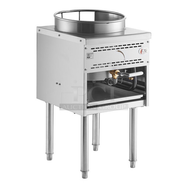 BRAND NEW SCRATCH AND DENT! Cooking Performance Group CPG 351WOKR16N Stainless Steel Commercial Countertop Natural Gas Powered Single Burner Stock Pot Range. 125,000 BTU.  - Image 1 of 8