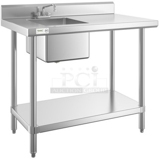 BRAND NEW SCRATCH AND DENT! Regency 600ST3048L Stainless Steel 30" x 48" 16 Gauge Stainless Steel Work Table with Sink. No Legs or Under Shelf. 