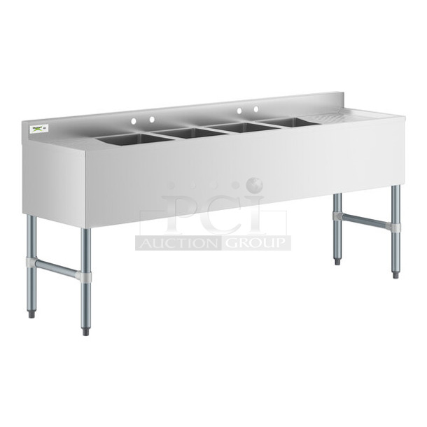 BRAND NEW SCRATCH AND DENT! Regency 600B41014213 Stainless Steel 4 Bowl Underbar Sink with Two Drainboards - 72" x 18 3/4". May Be Missing Pieces.  - Image 1 of 3