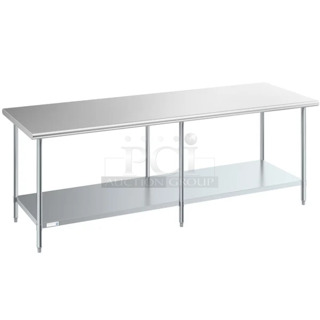 2 BRAND NEW SCRATCH AND DENT! Steelton 522ETSG3096 30" x 96" 18 Gauge 430 Stainless Steel Work Table with Undershelf. 2 Times Your Bid!