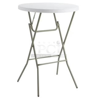 6 BRAND NEW SCRATCH AND DENT! 384YCZ32RNDB Lancaster Table & Seating 32" Round Granite White Heavy-Duty Blow Molded Bar Height Plastic Folding Table. 6 Times Your Bid! May Be Missing Pieces. 