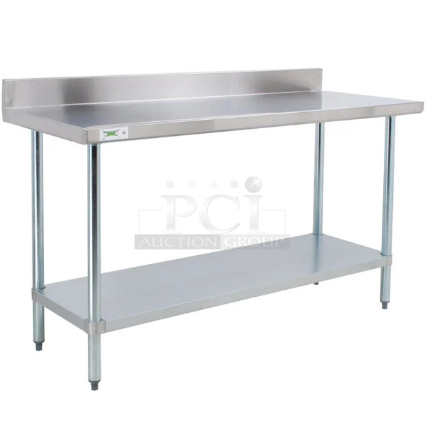 BRAND NEW SCRATCH AND DENT! Regency 600TB2472G 24" x 72" 18-Gauge 304 Stainless Steel Commercial Work Table with 4" Backsplash and Galvanized Undershelf. May Be Missing Pieces.  - Image 1 of 3