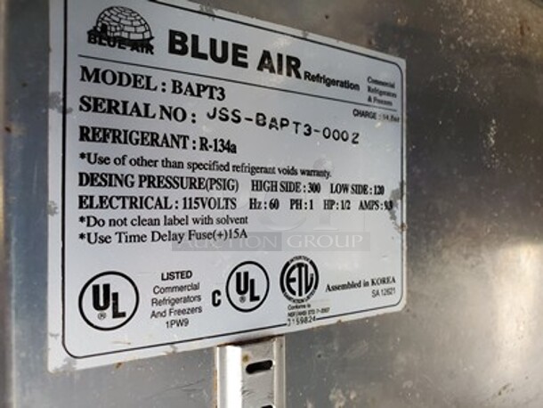 Blue Air Three Solid Door Prep Table|Sandwich Table on Casters! - Image 3 of 4