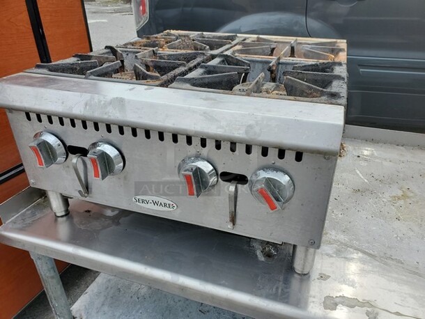 Serv-Ware SHPS-24 Hotplate, Natural Gas, Countertop, 24"W, (4) octagonal cast iron burners Stove 24X30X13 100,000BTU  - Image 4 of 6