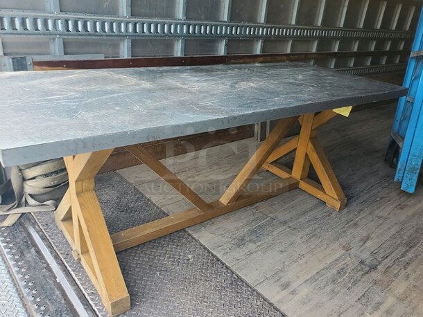 80" Rectangular Wood Base table W/ Aluminum cover  - Image 3 of 6