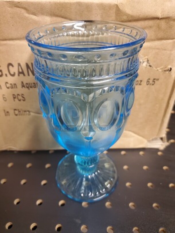 ALL ONE MONEY Lot of 6 12oz Aquamarine Footed All Purpose glass - Image 2 of 7