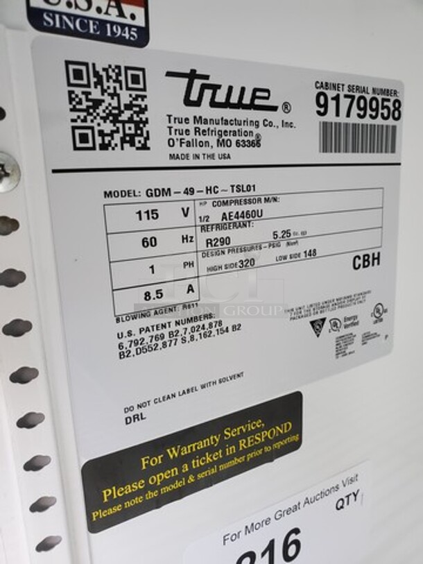 True GDM-49-HC-TSL01 54 1/4" Black Refrigerated Glass Door Merchandiser
Not Working
Sold As Is - Image 2 of 5