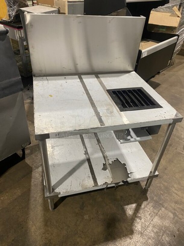 WOW! Custom Made Commercial Single Burner Prep Table! With Raised Back Splash! With Storage Space Underneath! Solid Stainless Steel! On Legs! - Image 1 of 7