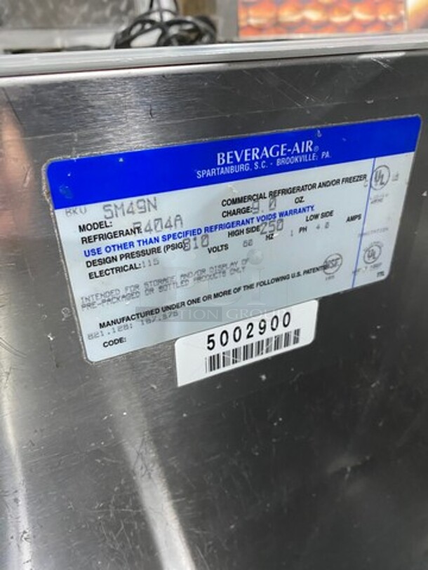 Beverage Air Single Side Access Milk Cooler! Stainless Steel! On Casters! Model: SM49N SN: 5002900 115V 1 Phase - Image 6 of 7