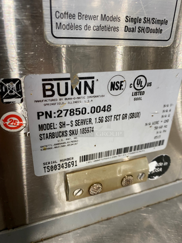 Bunn Commercial Countertop Satellite Coffee Server! Model: SH-S SERVER SN: TS00343691 - Image 7 of 7