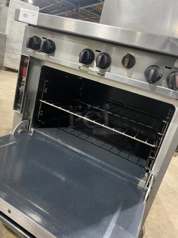 Southbend Heavy Duty Commercial Natural Gas Powered 6 Burner Stove! With Raised Back Splash! With Oven Underneath! All Stainless Steel! On Casters! Model: P32D-BBB SN: 05M09248! - Image 2 of 6