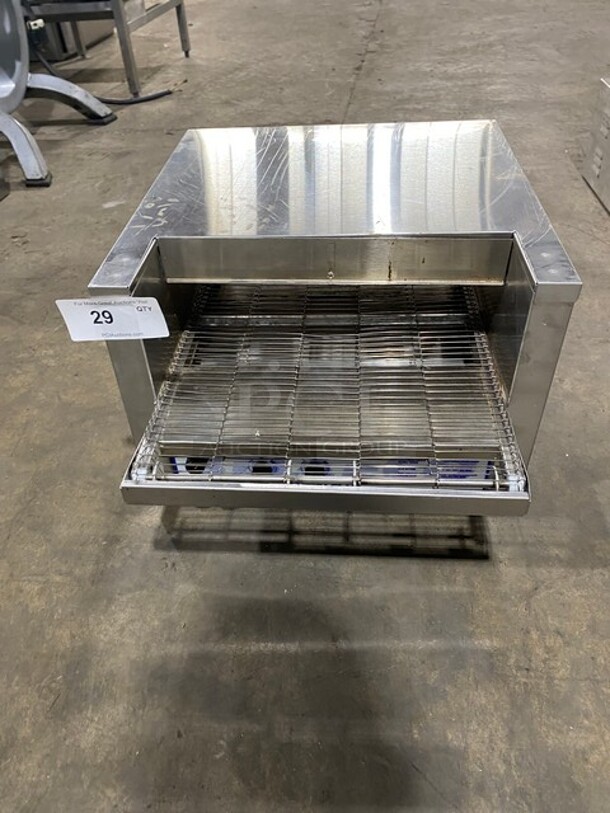 Belleco Commercial Countertop Electric Powered Conveyor Toaster! All Stainless Steel! WORKING WHEN REMOVED! Model: JB3H SN: 14093507301 208V 60HZ 1 Phase