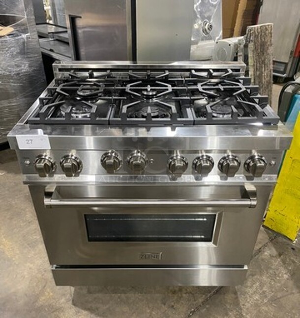 SWEET! Zline Gas Powered 6 Burner Stove! With Oven Underneath! Stainless Steel! MODEL RG36 SN:RG36GE2204007903 120V 